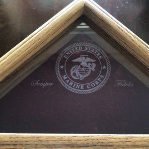 United States Marine Solid Oak Semper Fidelis Engraved Display Case